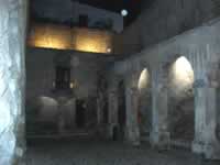 Night view of Gate Portal de ses Taules courtyard Placa d' armes